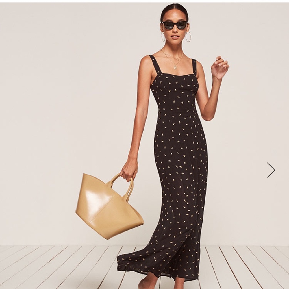 Reformation Cam Dress Size 2 Maxi Black Floral